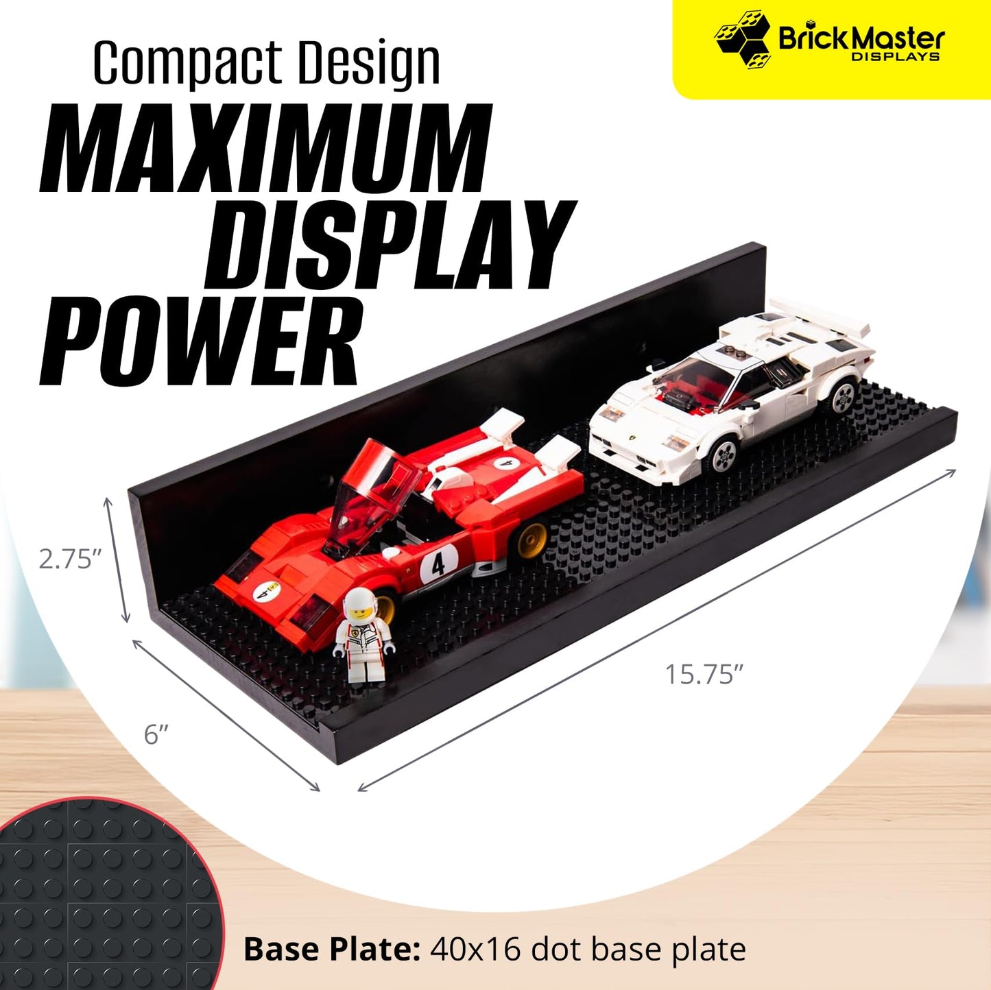 Brickmaster Displays - 16in Floating Shelves for Lego Displays (Black) - 2-Pack