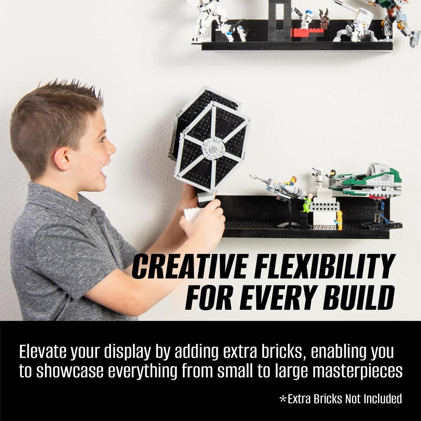 Brickmaster Displays - 16in Floating Shelves for Lego Displays (Black) - 2-Pack
