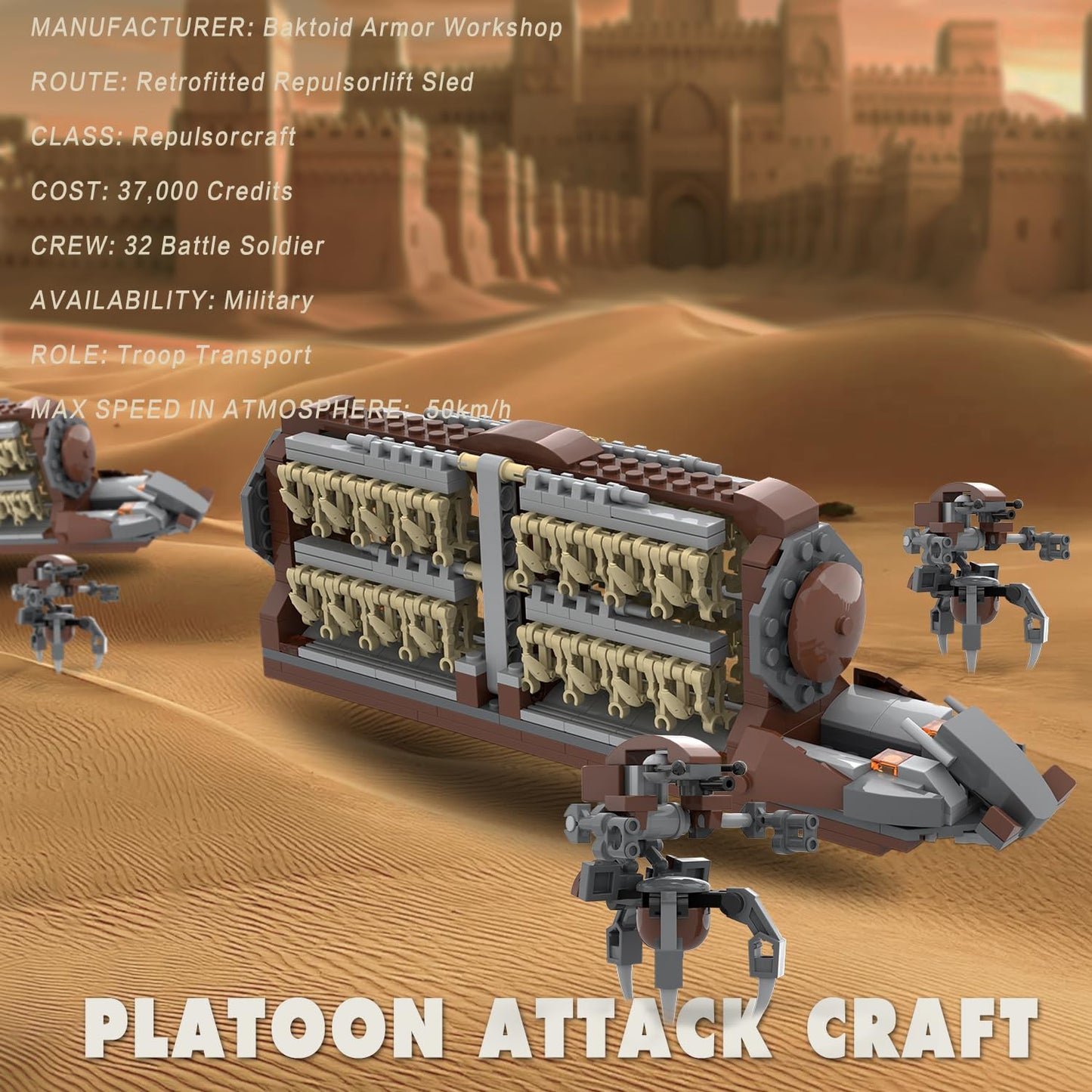 BrickTribe Battle Army Clone Platoon Attack Craft Building Set – 537 Pieces, 32 Soldiers & 2 Droideka