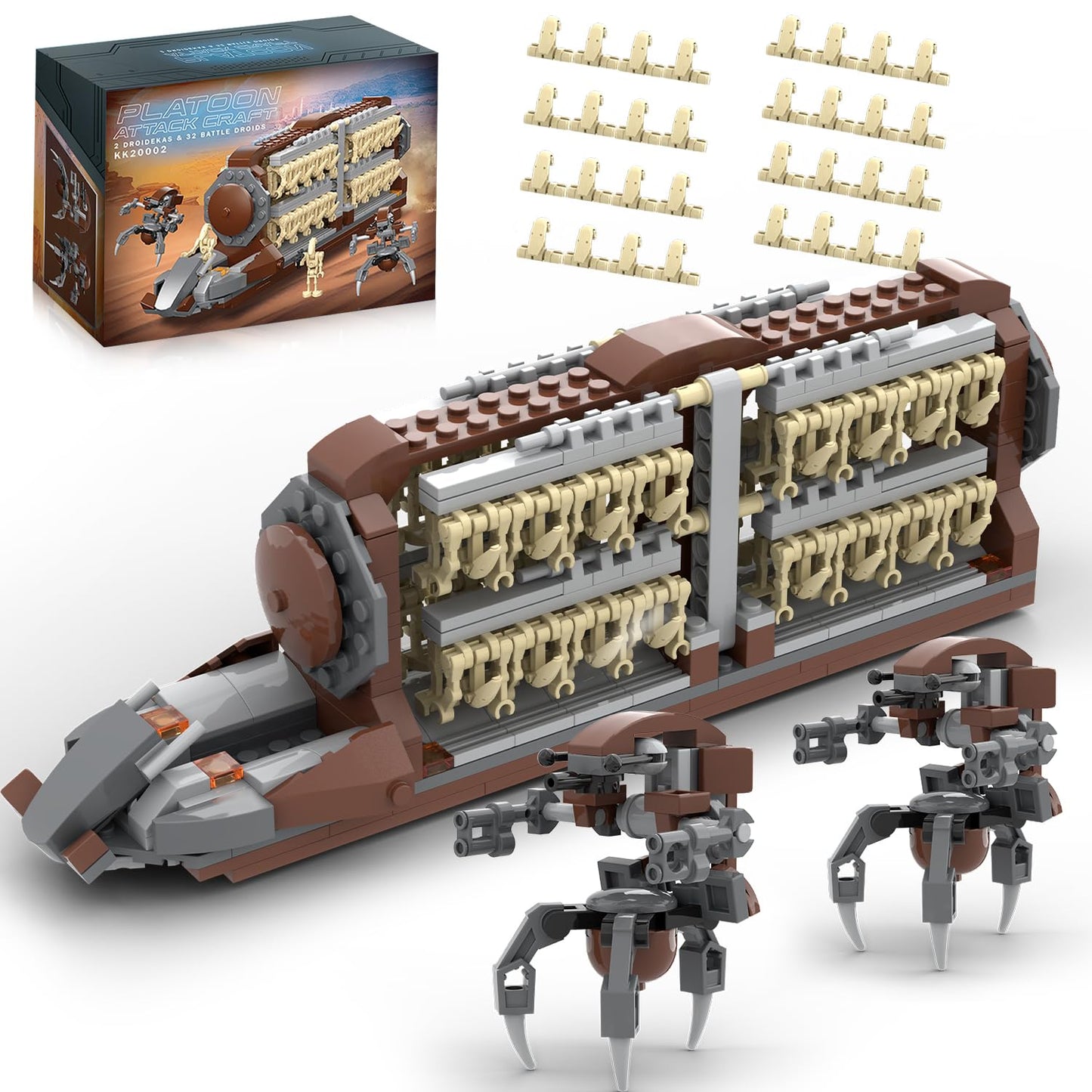BrickTribe Battle Army Clone Platoon Attack Craft Building Set – 537 Pieces, 32 Soldiers & 2 Droideka