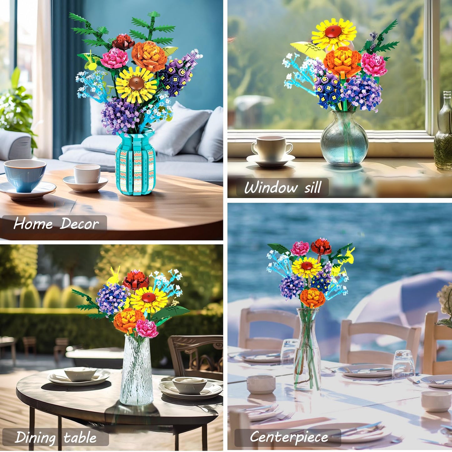 BrickTribe Flowers Set with Vase – 1853-Piece Botanical Bouquet Kit for Adults (14+)