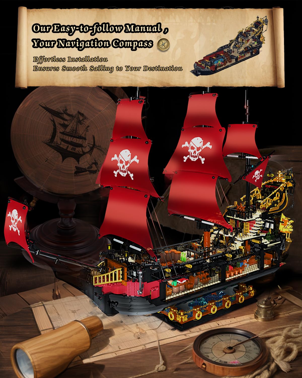 BrickTribe Queen Anne's Revenge Pirate Ship Kit – 3399 PCS, Not Compatible with Lego