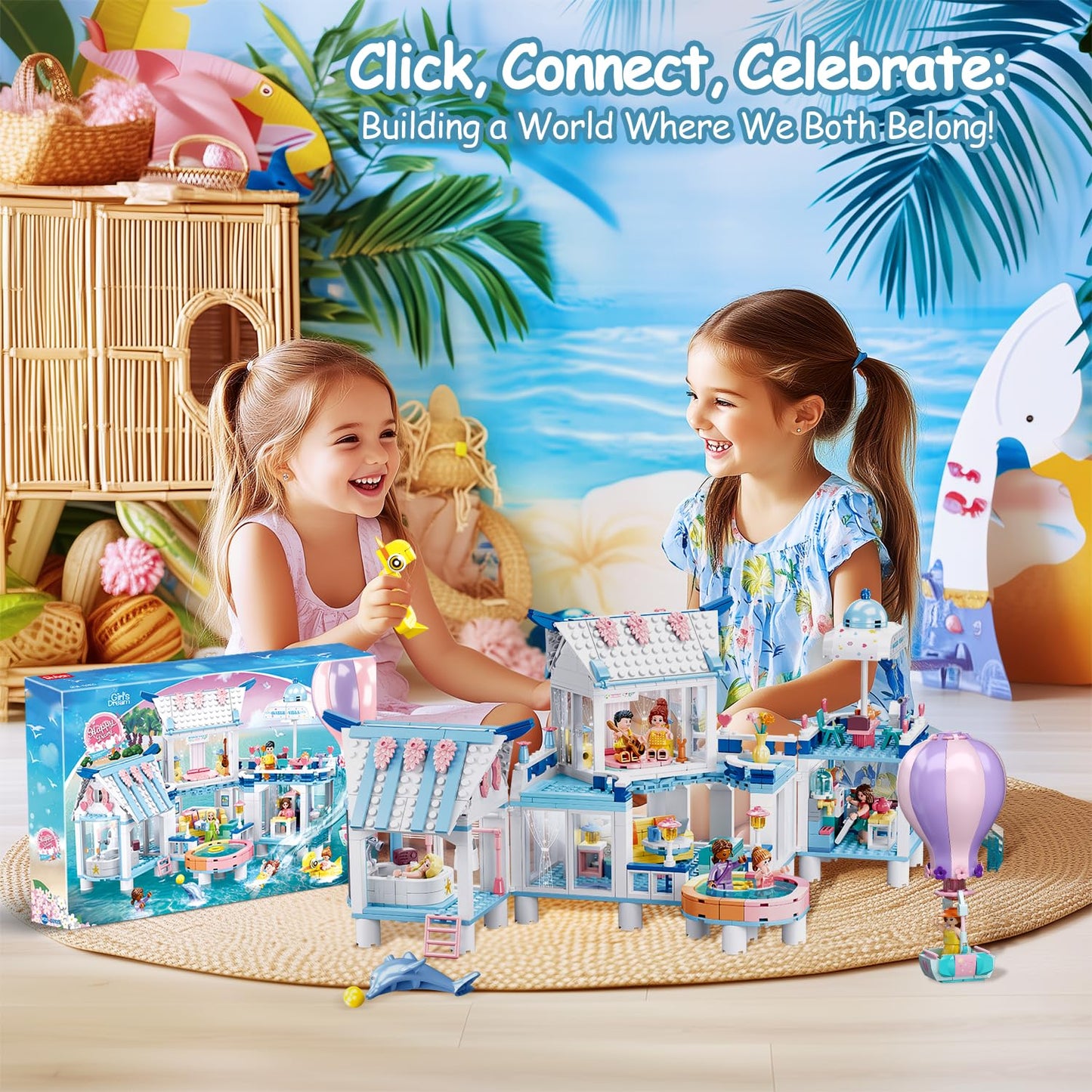 BrickTribe Friends Summer House Building Set for Girls 6-12 — 938 PCS, 7 Minifigures, Heartlake Compatible