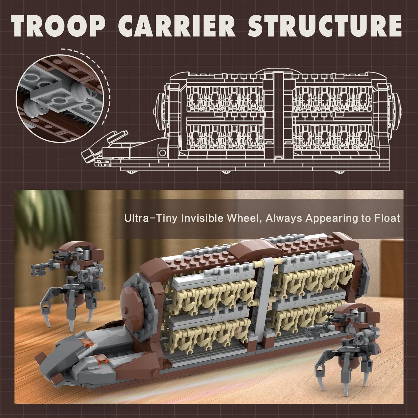 BrickTribe Battle Army Clone Platoon Attack Craft Building Set – 537 Pieces, 32 Soldiers & 2 Droideka