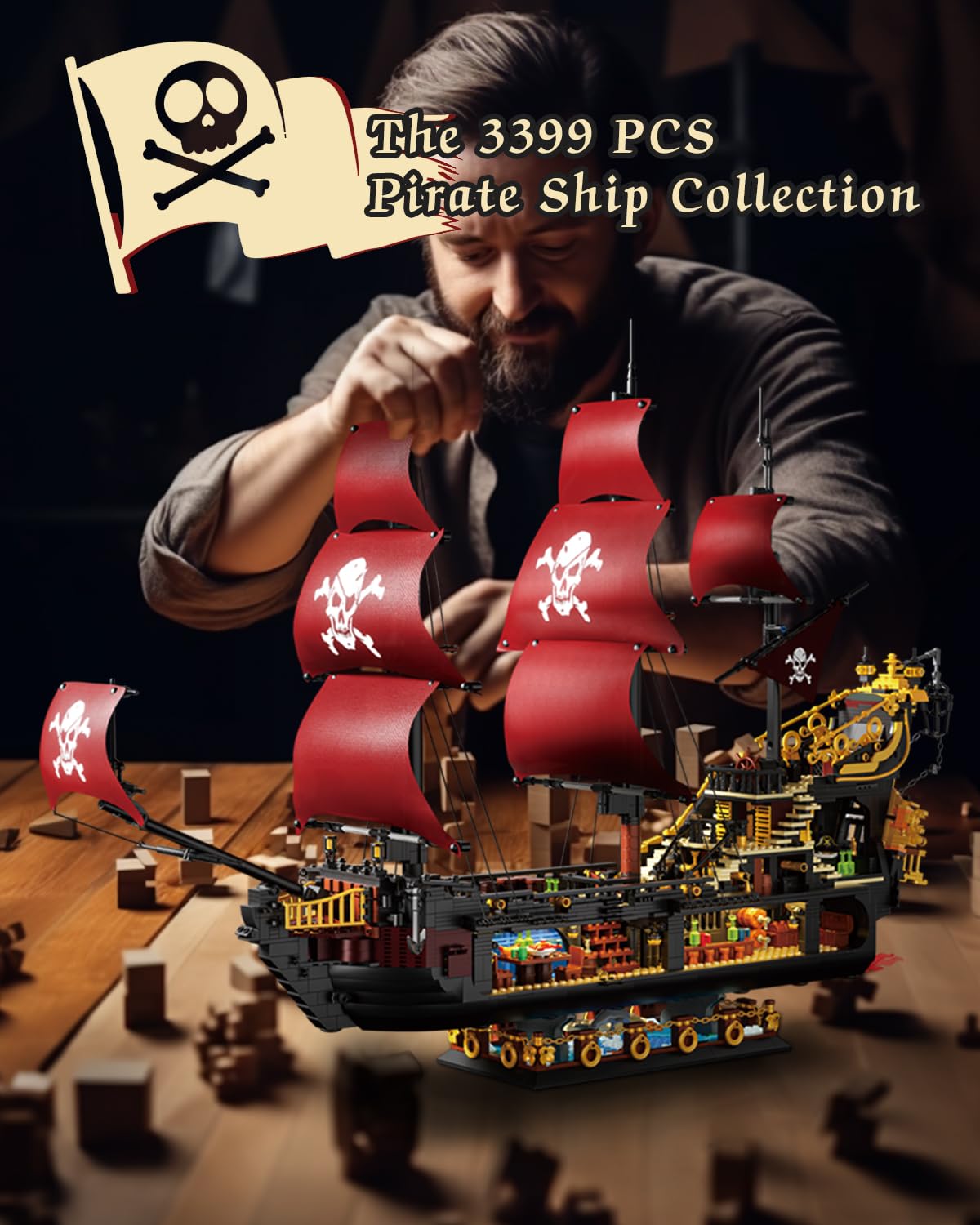 BrickTribe Queen Anne's Revenge Pirate Ship Kit – 3399 PCS, Not Compatible with Lego