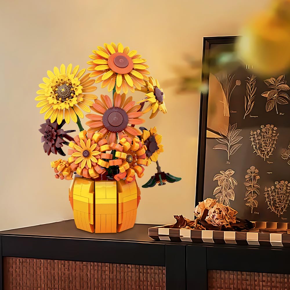 BrickTribe Van Gogh Sunflower Building Blocks Set for Adults – 1009Pcs, LEGO-Compatible, Gift for Her/Him 11002