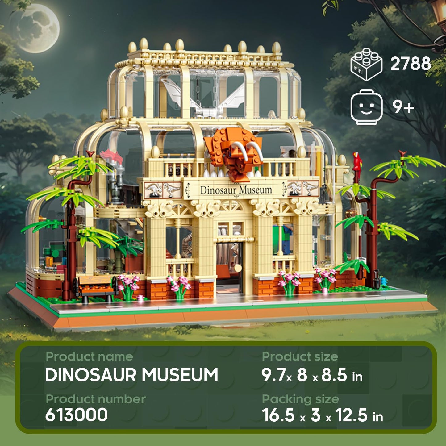 BrickTribe Mini Building Set for Adults – Dinosaur Museum with LED Light, 2788 PCS