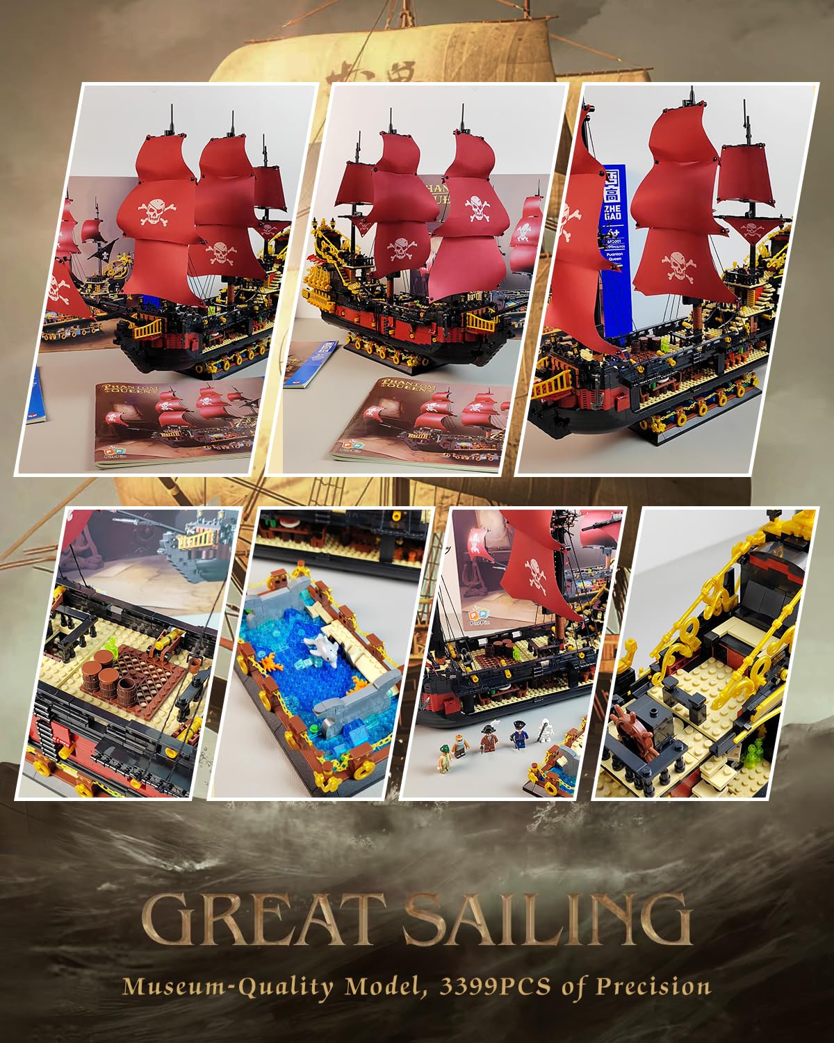 BrickTribe Queen Anne's Revenge Pirate Ship Kit – 3399 PCS, Not Compatible with Lego