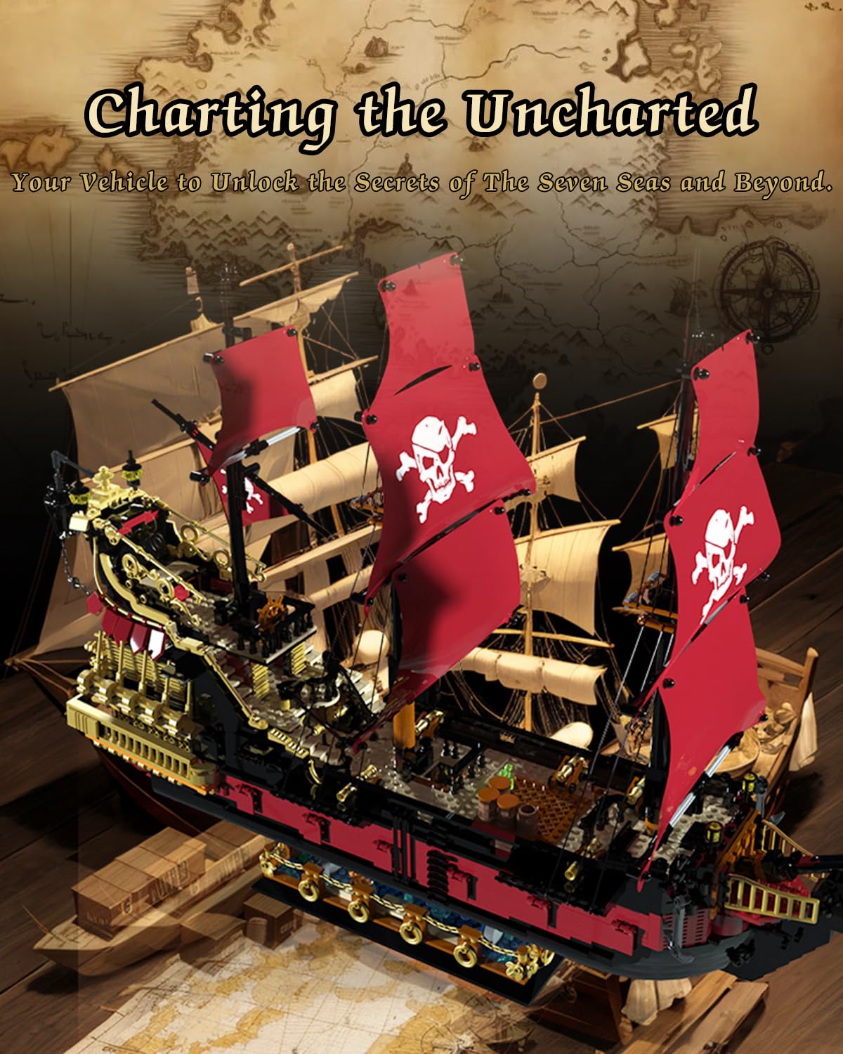 BrickTribe Queen Anne's Revenge Pirate Ship Kit – 3399 PCS, Not Compatible with Lego