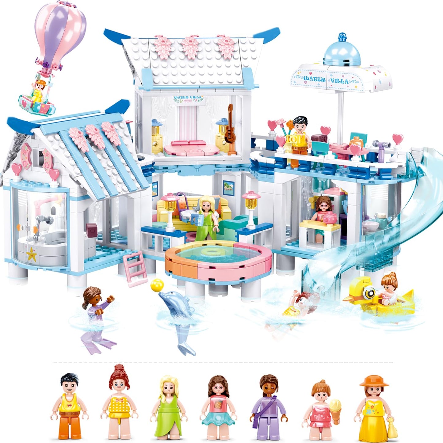 BrickTribe Friends Summer House Building Set for Girls 6-12 — 938 PCS, 7 Minifigures, Heartlake Compatible