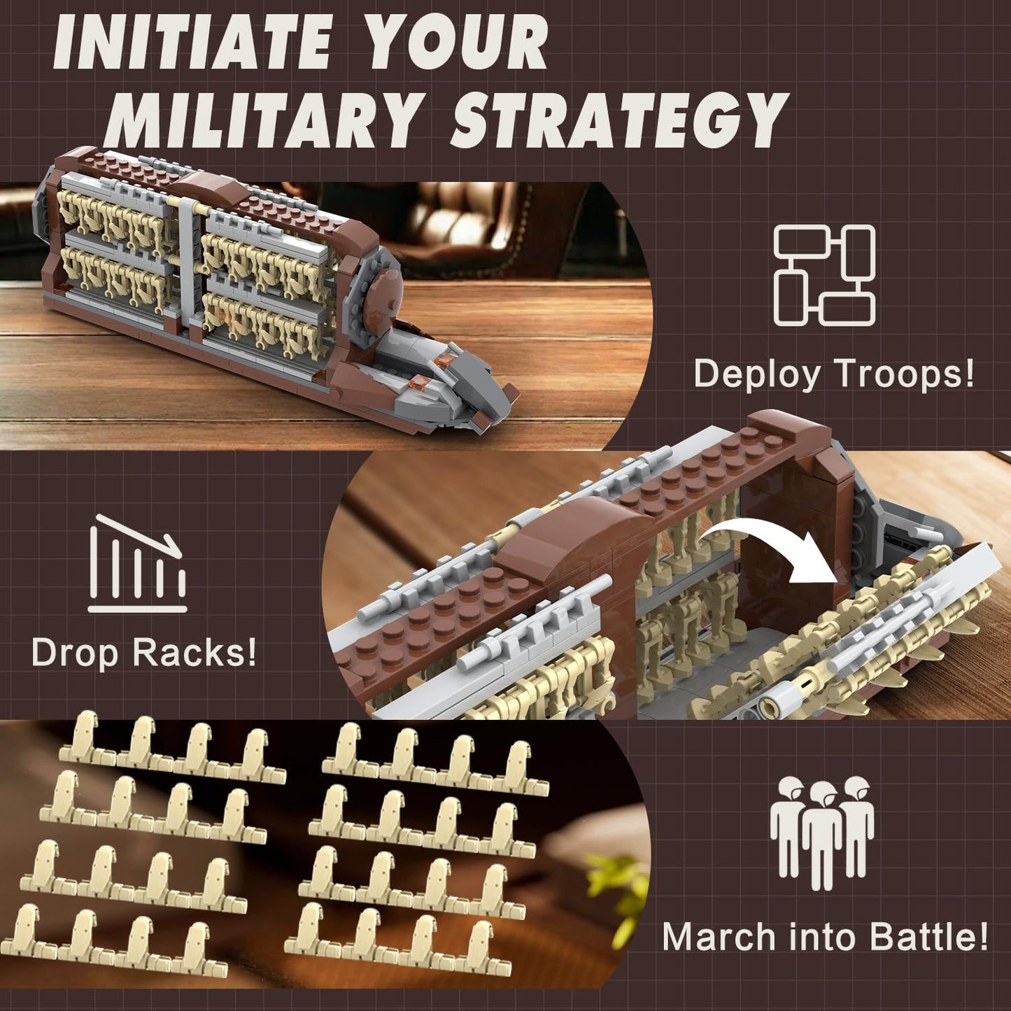 BrickTribe Battle Army Clone Platoon Attack Craft Building Set – 537 Pieces, 32 Soldiers & 2 Droideka
