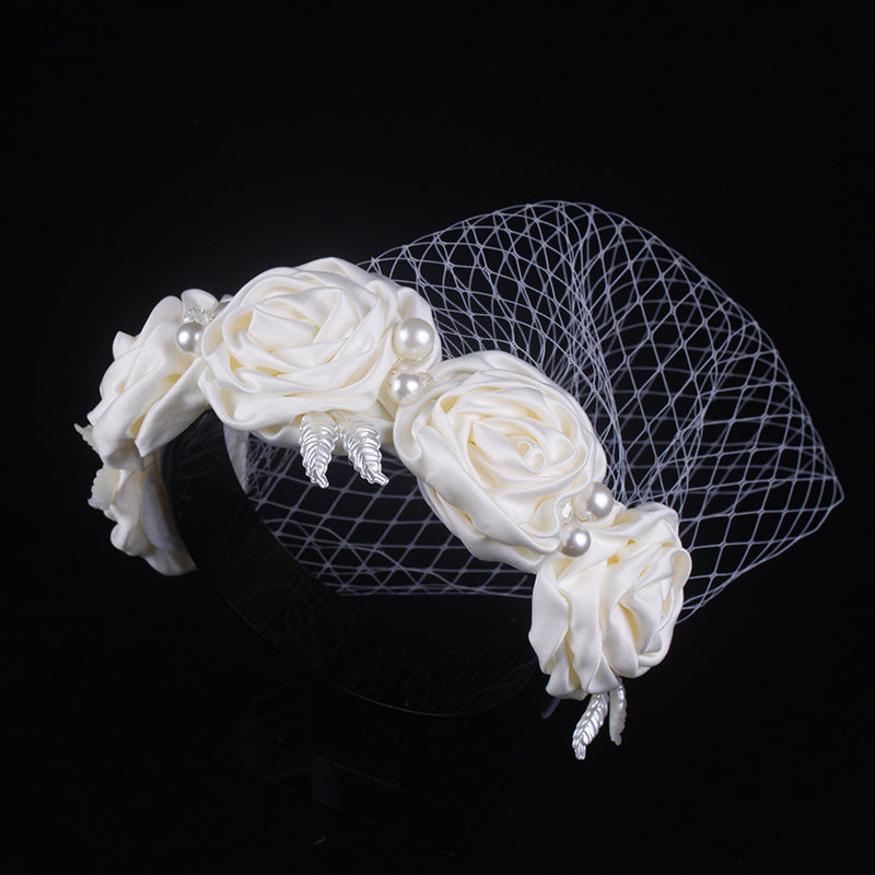 Bridal Large Flower Satin Veil, Hair Hoop Headdress, Wedding Dress Accessories