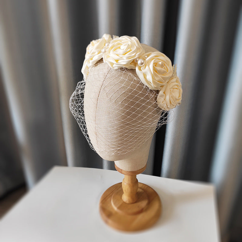 Bridal Large Flower Satin Veil, Hair Hoop Headdress, Wedding Dress Accessories