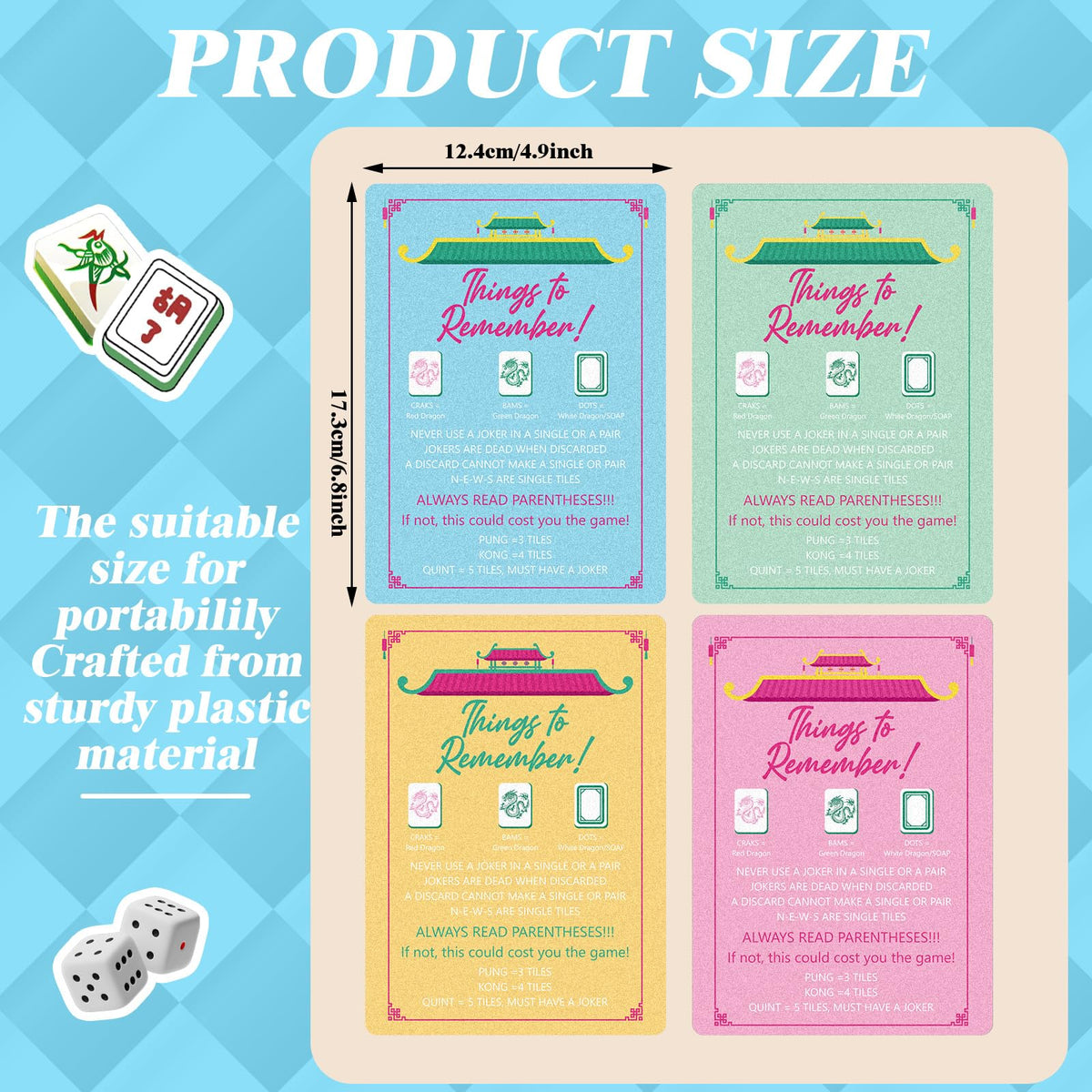 BrightRow 4 Pcs Mahjong Shufflers - Portable Tile Mixers with Printed Rules Pastel 7x5 in