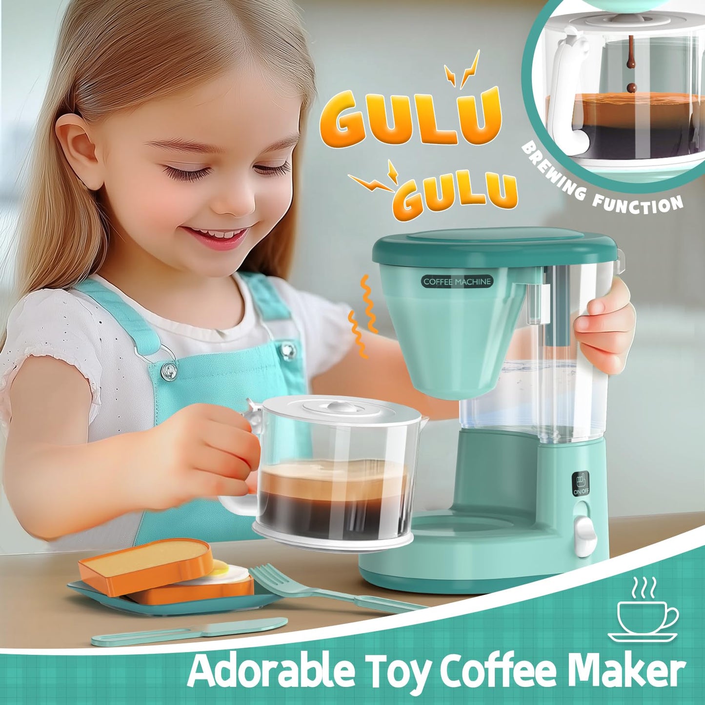 BRIGPICIOUS Kids Play Kitchen Accessories Set – Blender, Coffee Maker, Mixer & Toaster