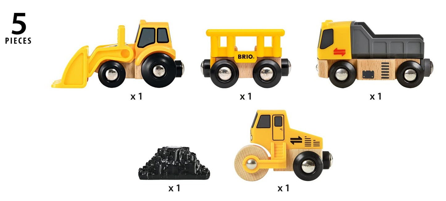 BRIO Construction Vehicles – Premium Wooden Train Set with Magnetic Couplings