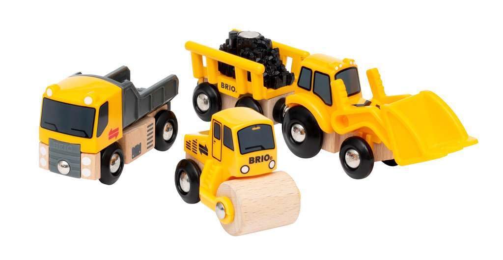 BRIO Construction Vehicles – Premium Wooden Train Set with Magnetic Couplings