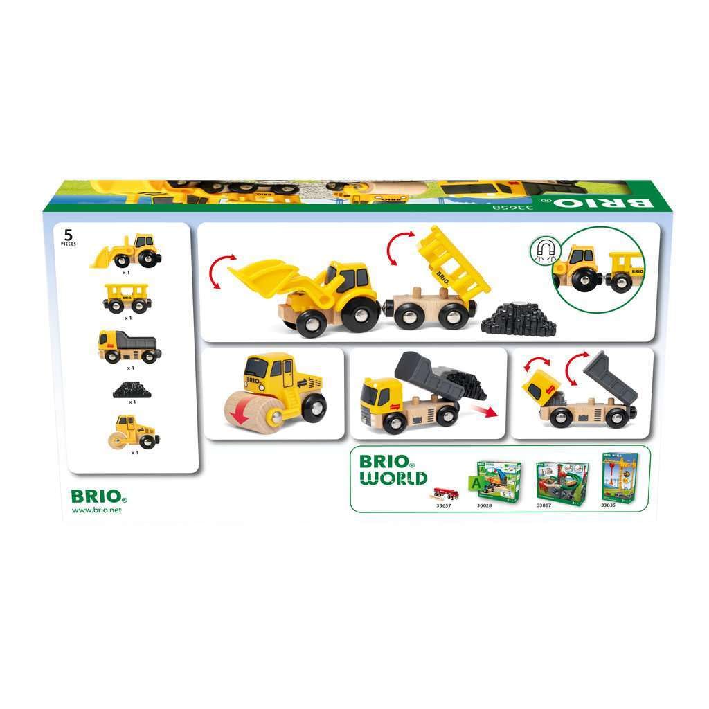 BRIO Construction Vehicles – Premium Wooden Train Set with Magnetic Couplings