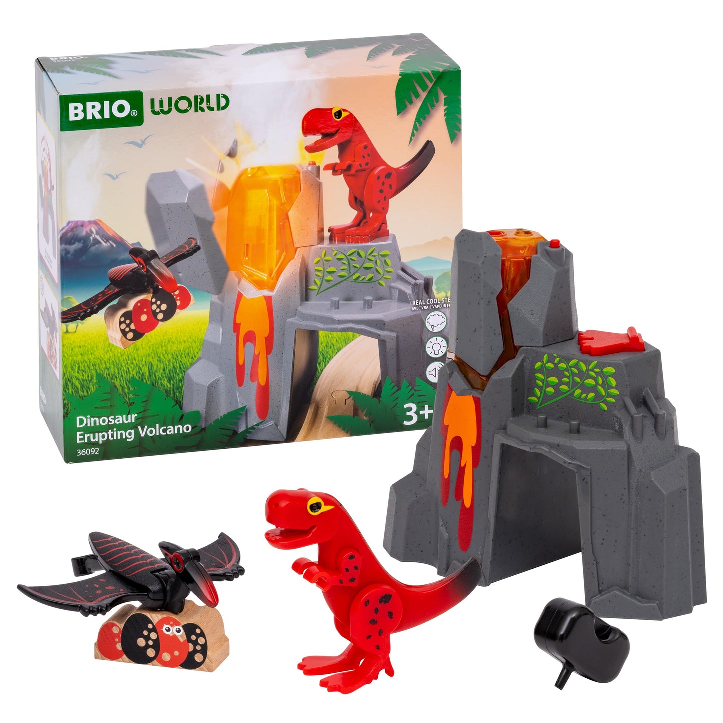 BRIO World 36092 Dinosaur Erupting Volcano – Interactive Train Set for Ages 3+
