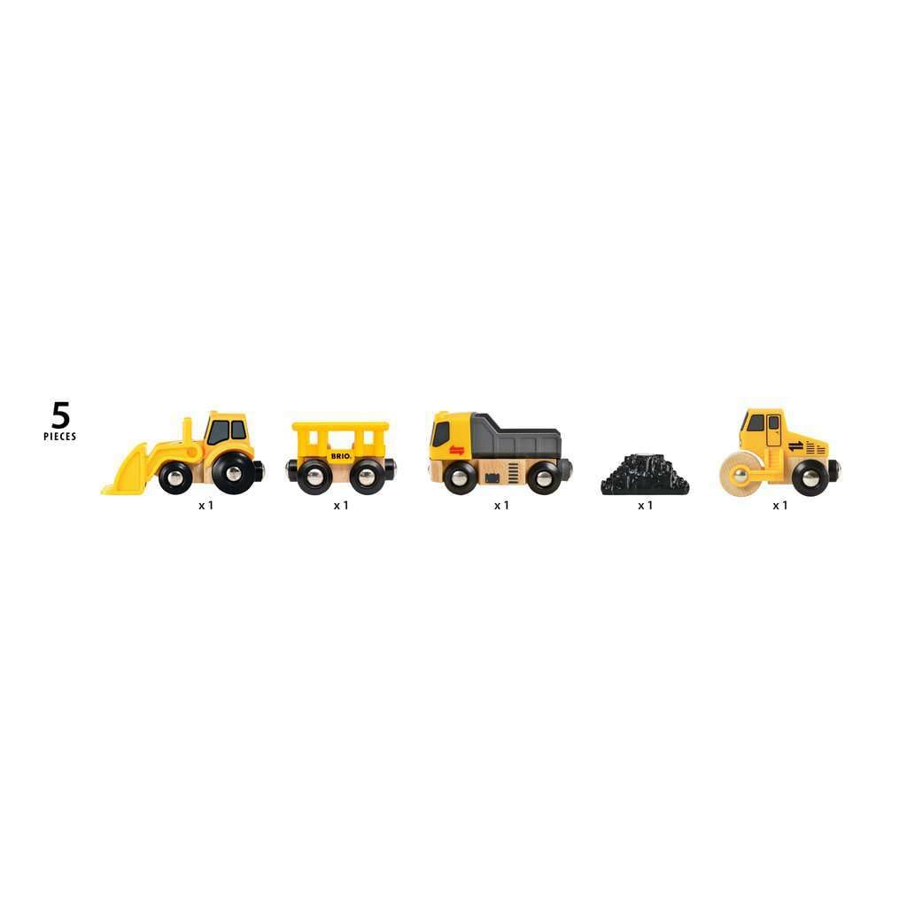 BRIO Construction Vehicles – Premium Wooden Train Set with Magnetic Couplings