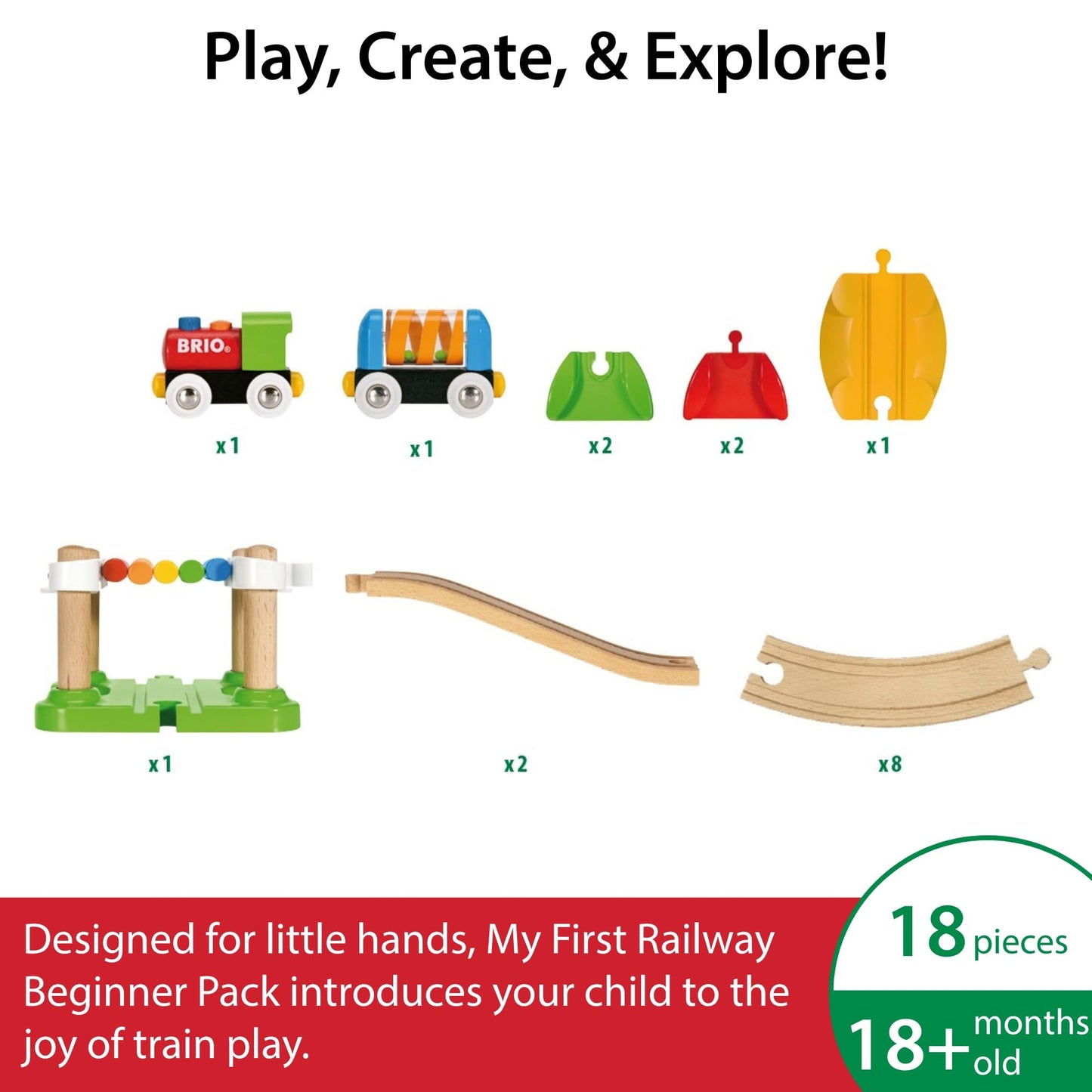 BRIO My First Railway Beginner Pack — 18-Piece FSC-Certified Wood Train Set | Compatible with All BRIO Sets