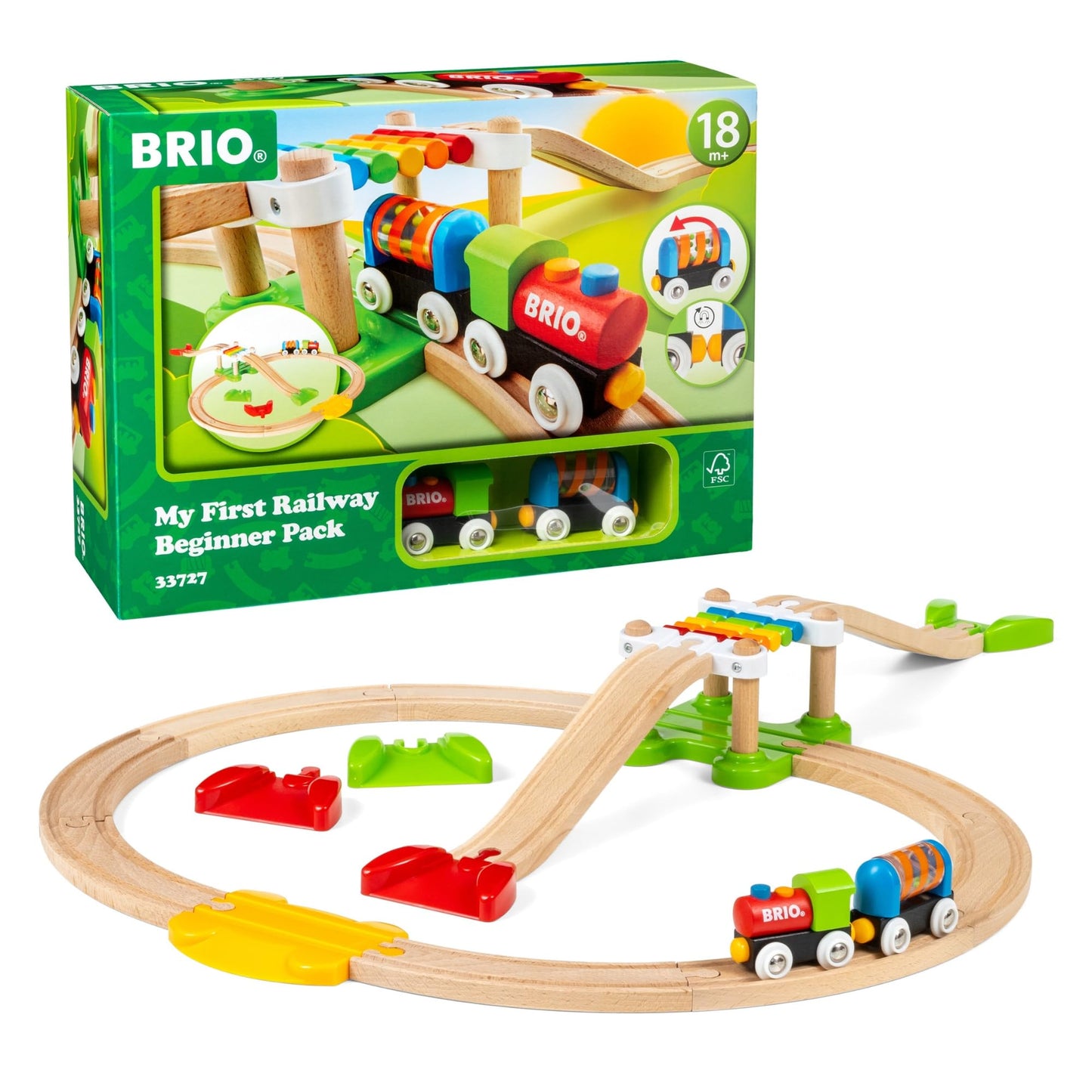 BRIO My First Railway Beginner Pack — 18-Piece FSC-Certified Wood Train Set | Compatible with All BRIO Sets