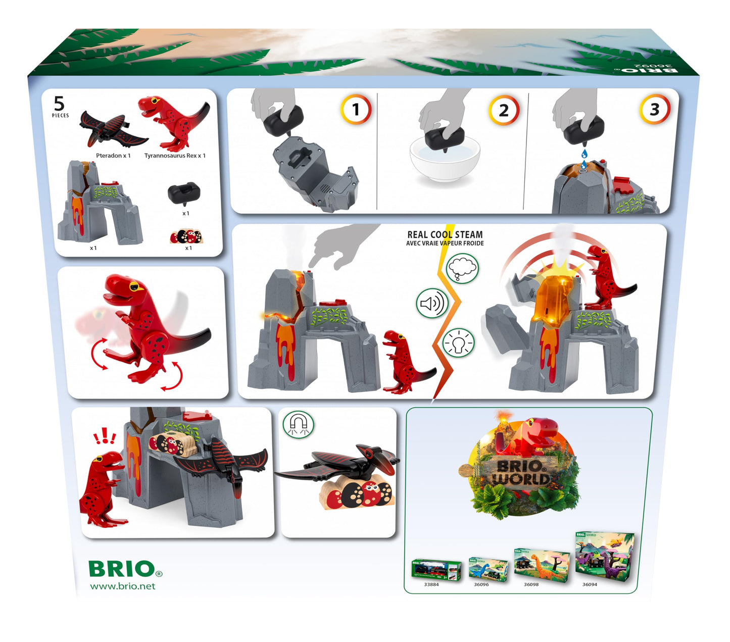 BRIO World 36092 Dinosaur Erupting Volcano – Interactive Train Set for Ages 3+