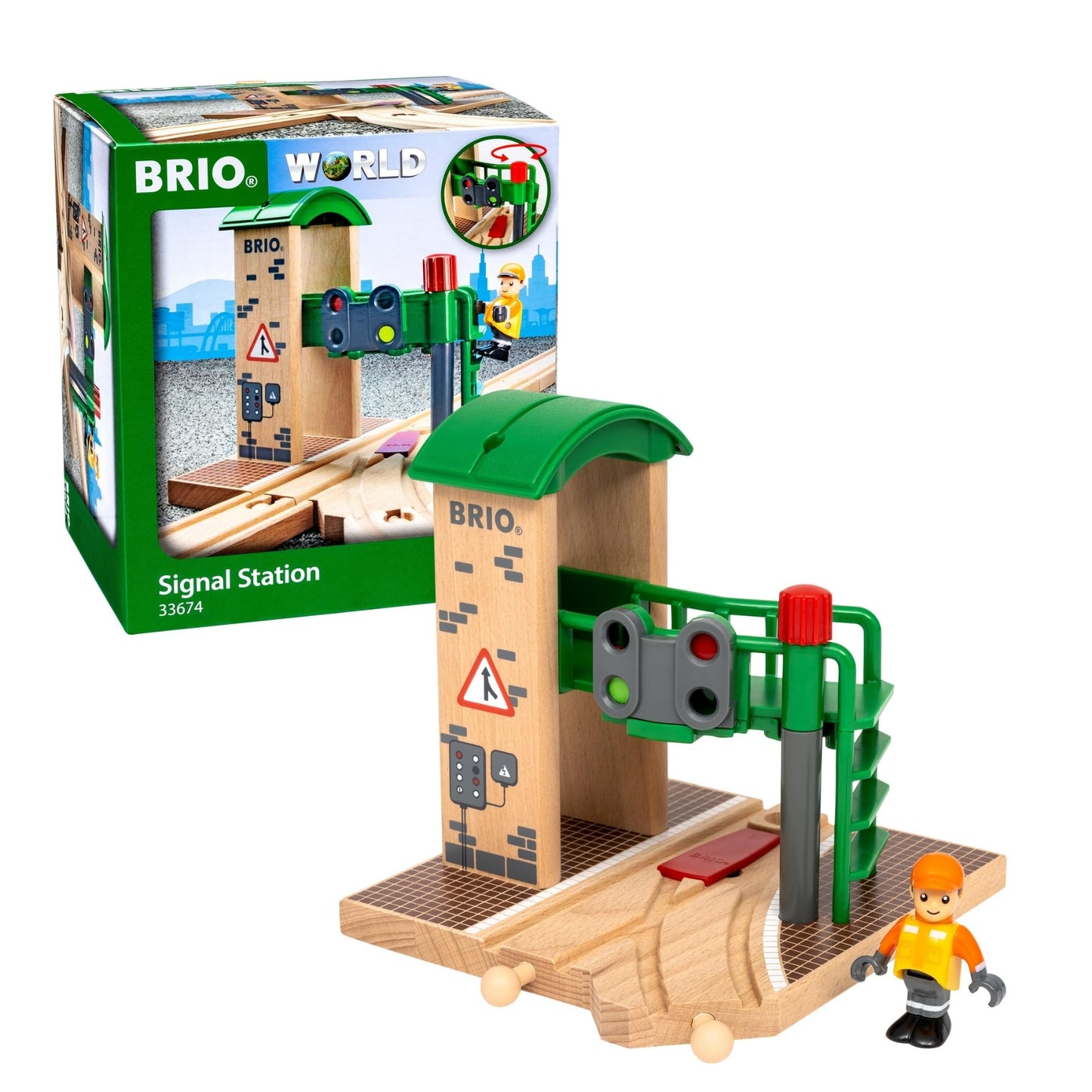 BRIO World Signal Station Set – Interactive 2-Piece Wooden Train Track (FSC Certified)