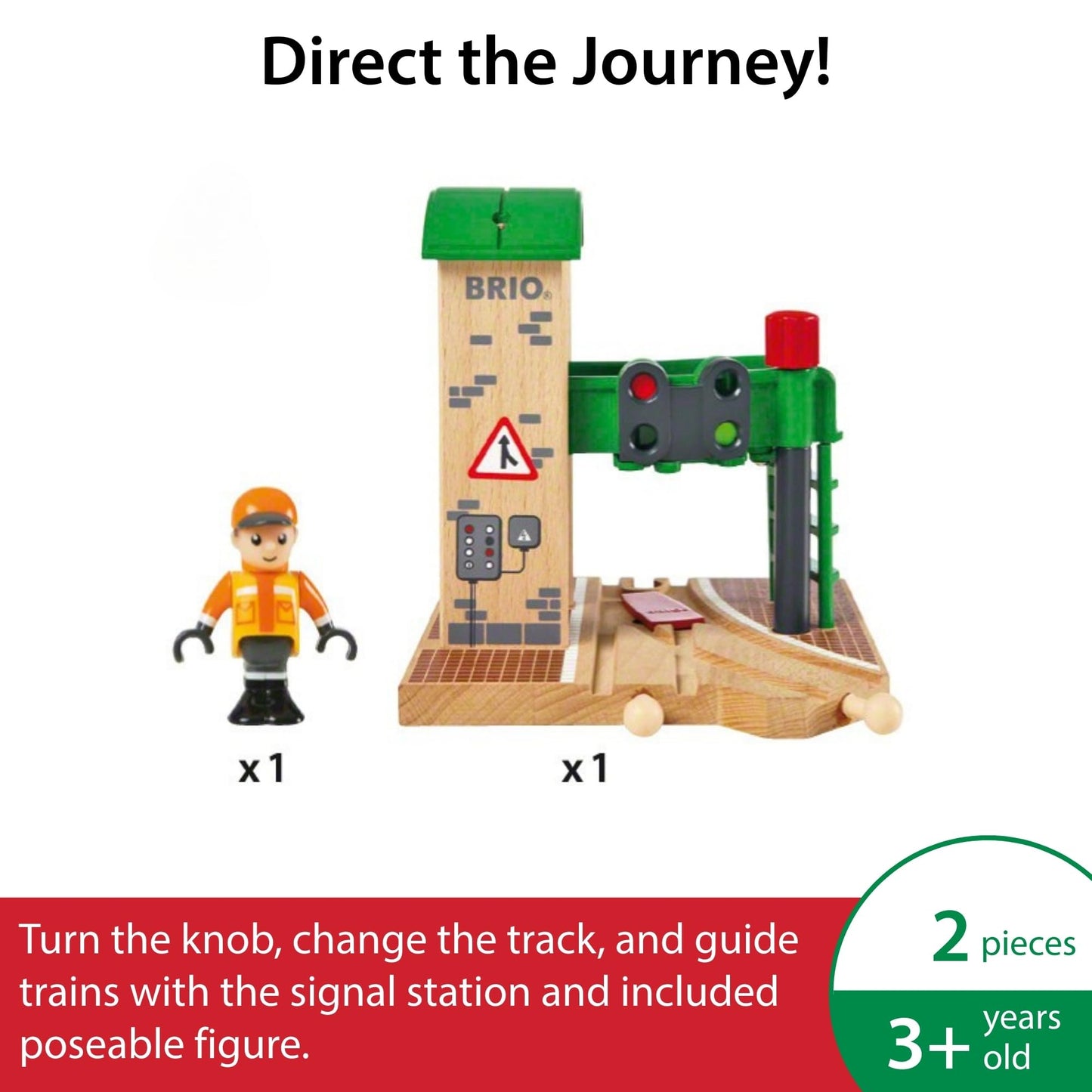 BRIO World Signal Station Set – Interactive 2-Piece Wooden Train Track (FSC Certified)