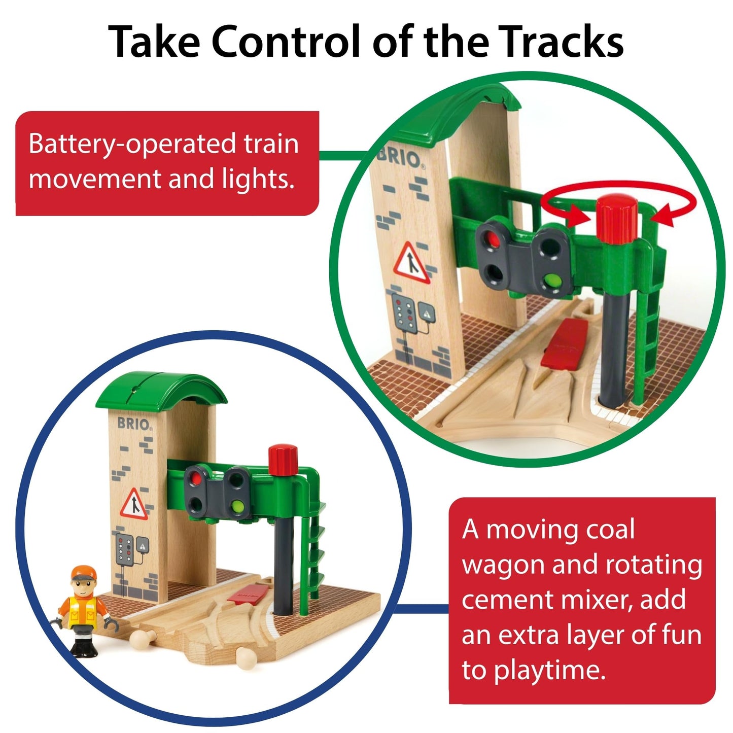 BRIO World Signal Station Set – Interactive 2-Piece Wooden Train Track (FSC Certified)