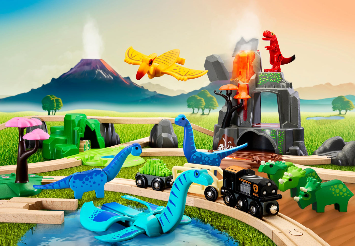 BRIO World Dinosaur Deluxe Set – 44-Piece FSC-Certified Wooden Train