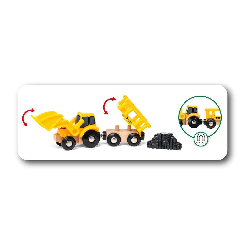 BRIO Construction Vehicles – Premium Wooden Train Set with Magnetic Couplings