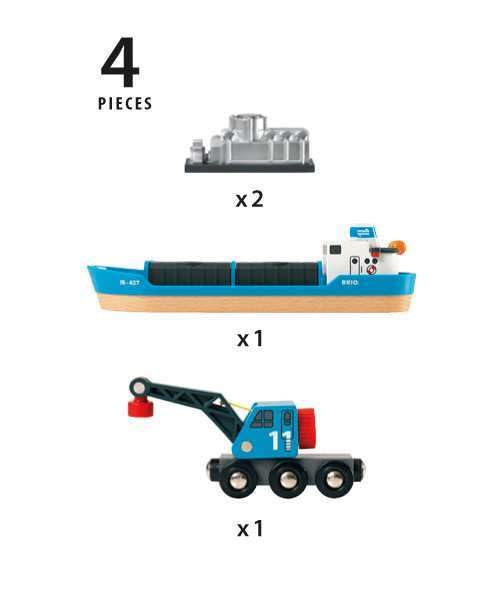 BRIO World 33534 Container Ship & Crane Wagon – 4-Piece Toddler Train Set (Ages 3+)