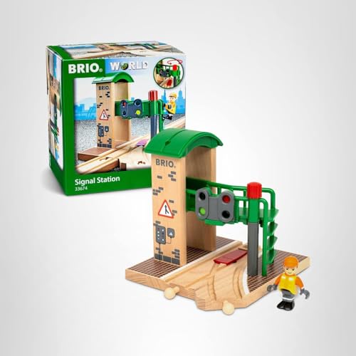 BRIO World Signal Station Set – Interactive 2-Piece Wooden Train Track (FSC Certified)