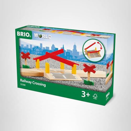BRIO World 33388-4-Piece Railway Crossing Set – Interactive Wooden Train Accessory for Kids 3+ | FSC-Certified