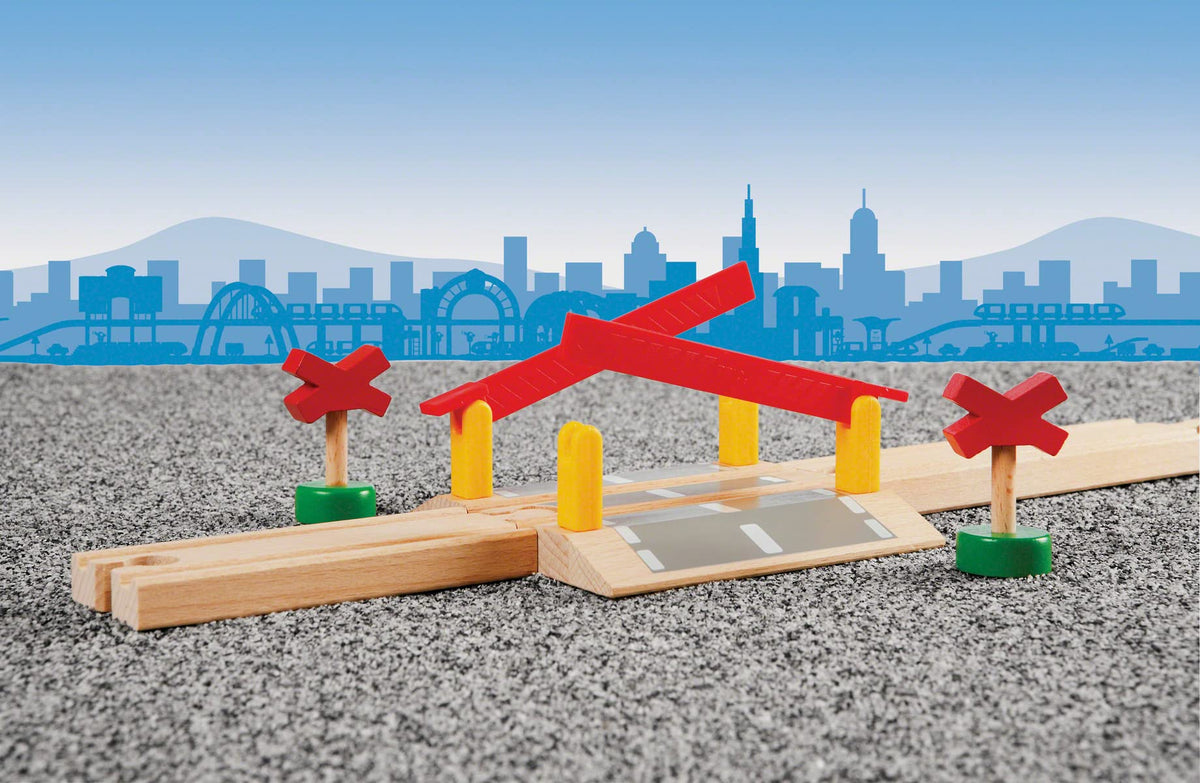 BRIO World 33388-4-Piece Railway Crossing Set – Interactive Wooden Train Accessory for Kids 3+ | FSC-Certified