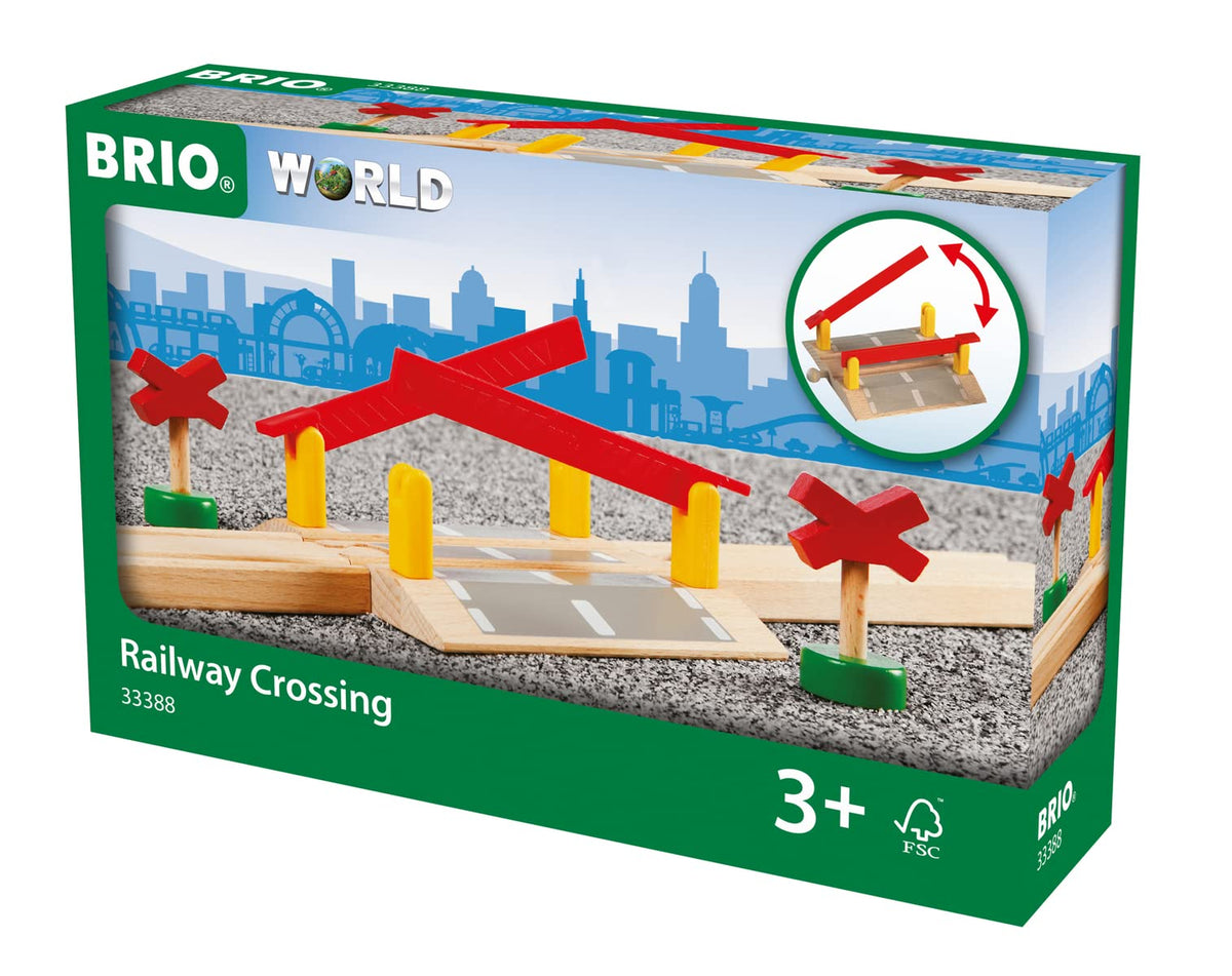 BRIO World 33388-4-Piece Railway Crossing Set – Interactive Wooden Train Accessory for Kids 3+ | FSC-Certified