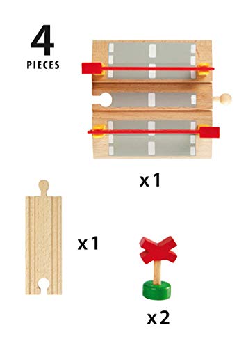 BRIO World 33388-4-Piece Railway Crossing Set – Interactive Wooden Train Accessory for Kids 3+ | FSC-Certified