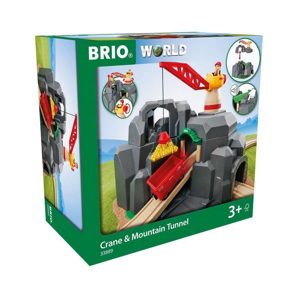 BRIO World Crane & Mountain Tunnel – 7-Piece Toy Train Accessory | FSC Beech Wood | Ages 3+