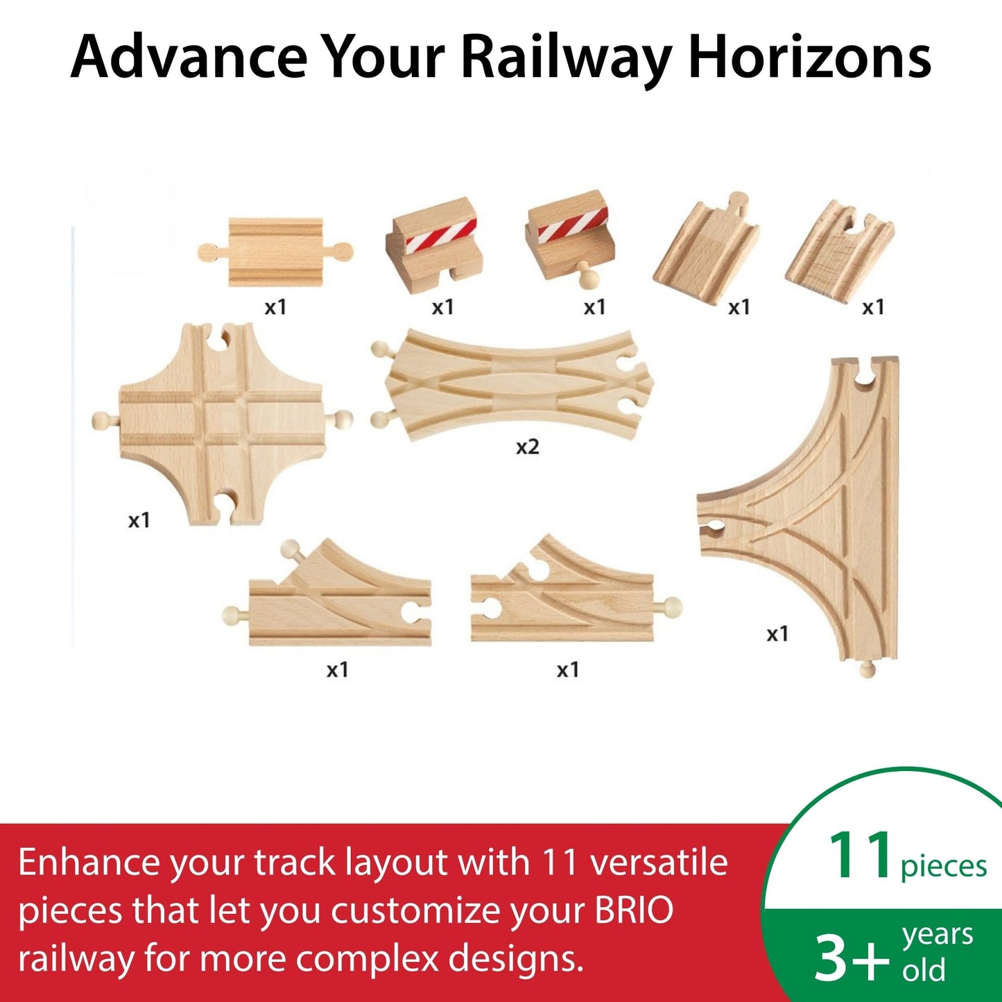 BRIO World Advanced Expansion Pack – 11-Piece Wooden Track & Switches | FSC-Certified & Compatible with All Railways | Ages 3+