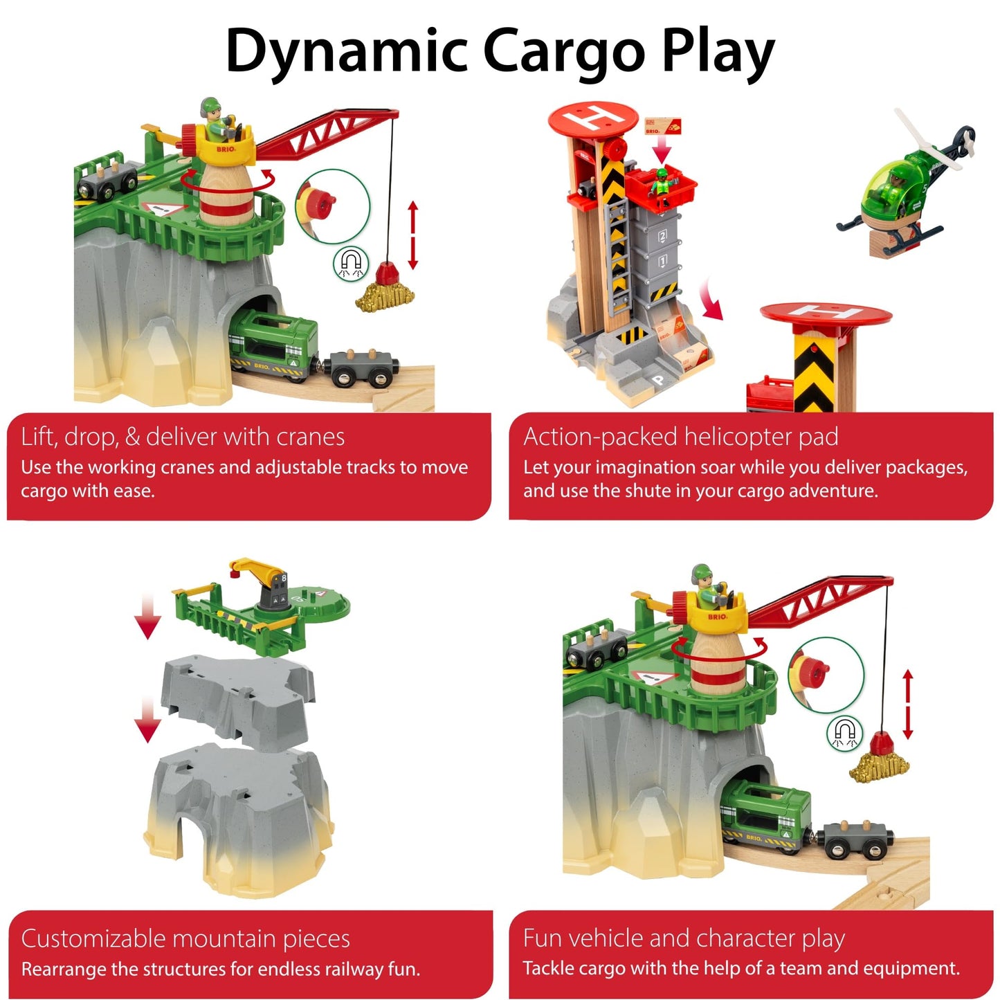 BRIO World Cargo Mountain Set – 49-Piece FSC-Certified Wood Train Playset with Crane & Helicopter