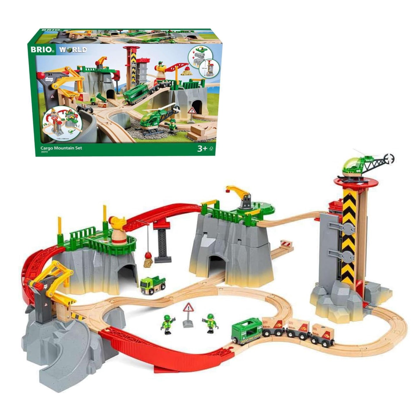 BRIO World Cargo Mountain Set – 49-Piece FSC-Certified Wood Train Playset with Crane & Helicopter