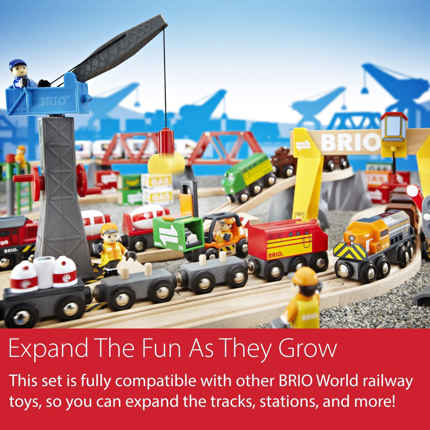 BRIO World Cargo Mountain Set – 49-Piece FSC-Certified Wood Train Playset with Crane & Helicopter