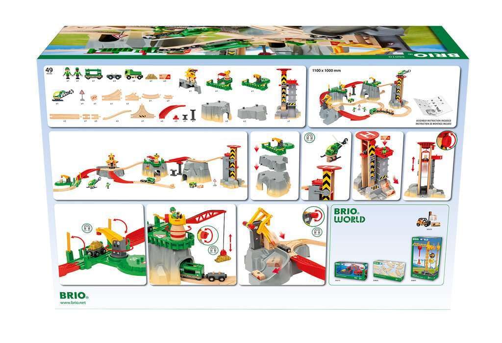 BRIO World Cargo Mountain Set – 49-Piece FSC-Certified Wood Train Playset with Crane & Helicopter