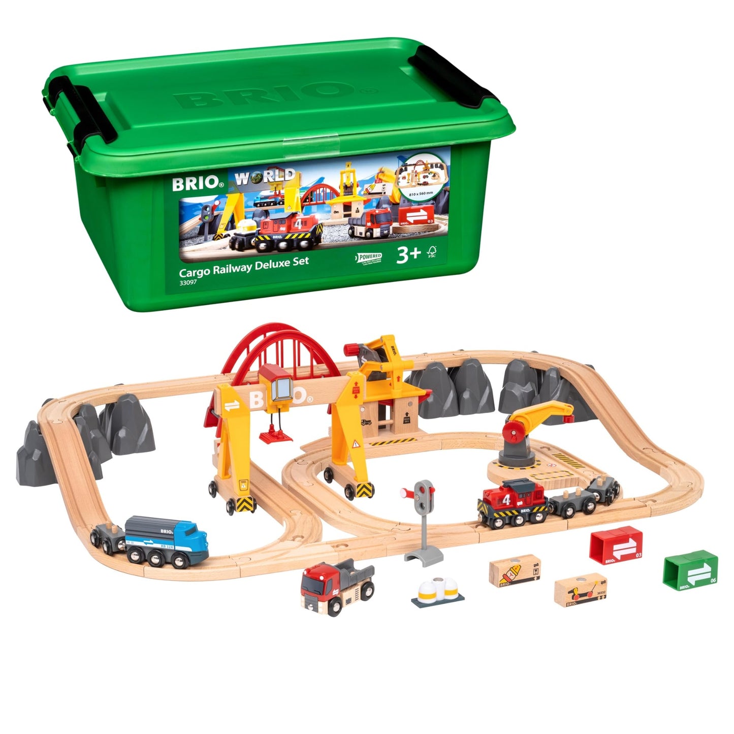 BRIO World Cargo Railway Deluxe – 54-Piece FSC Wooden Train Set