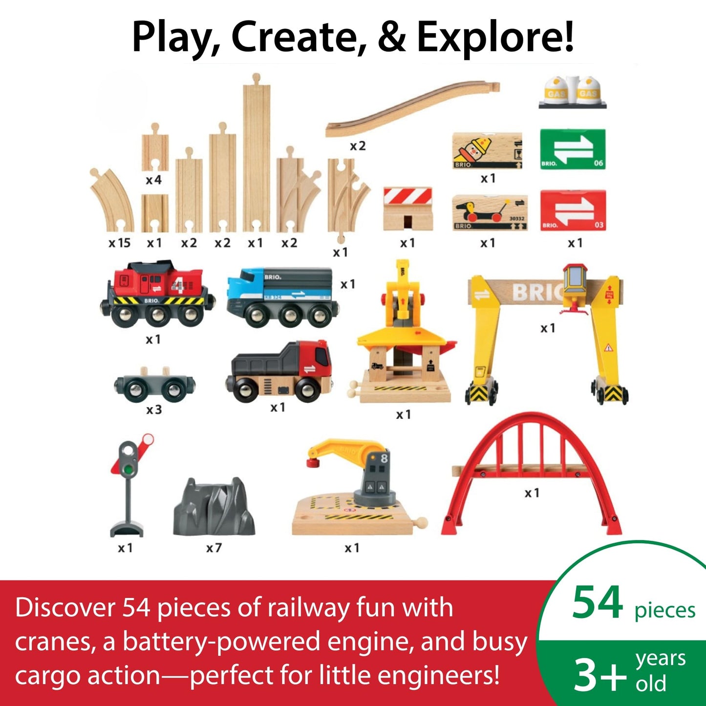 BRIO World Cargo Railway Deluxe – 54-Piece FSC Wooden Train Set