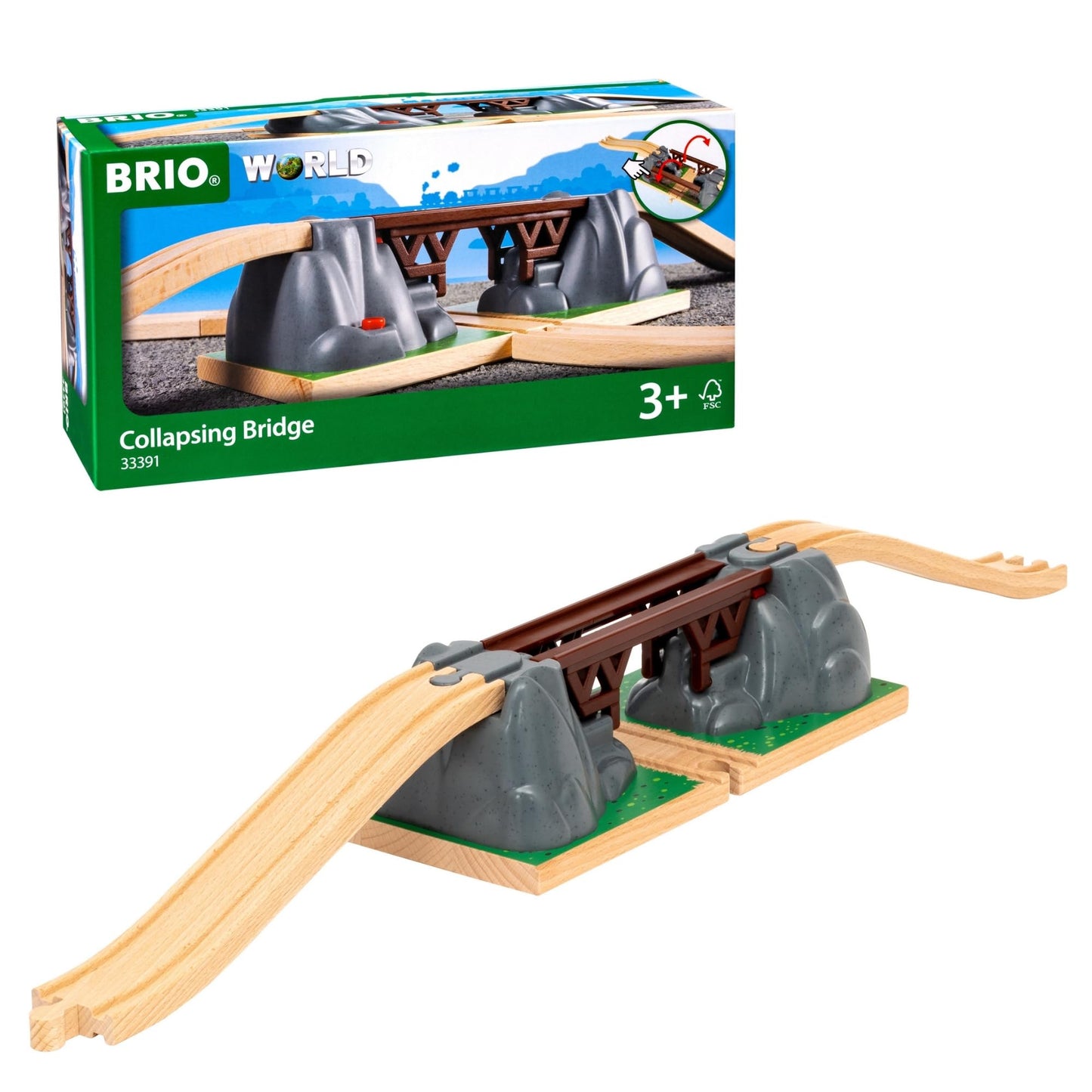 BRIO World Collapsing Bridge - 3-Piece FSC-Certified Wooden Train Accessory