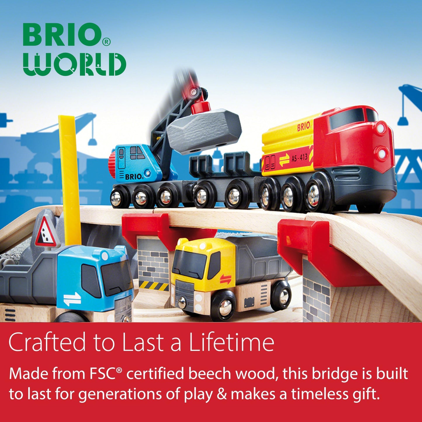 BRIO World Collapsing Bridge - 3-Piece FSC-Certified Wooden Train Accessory