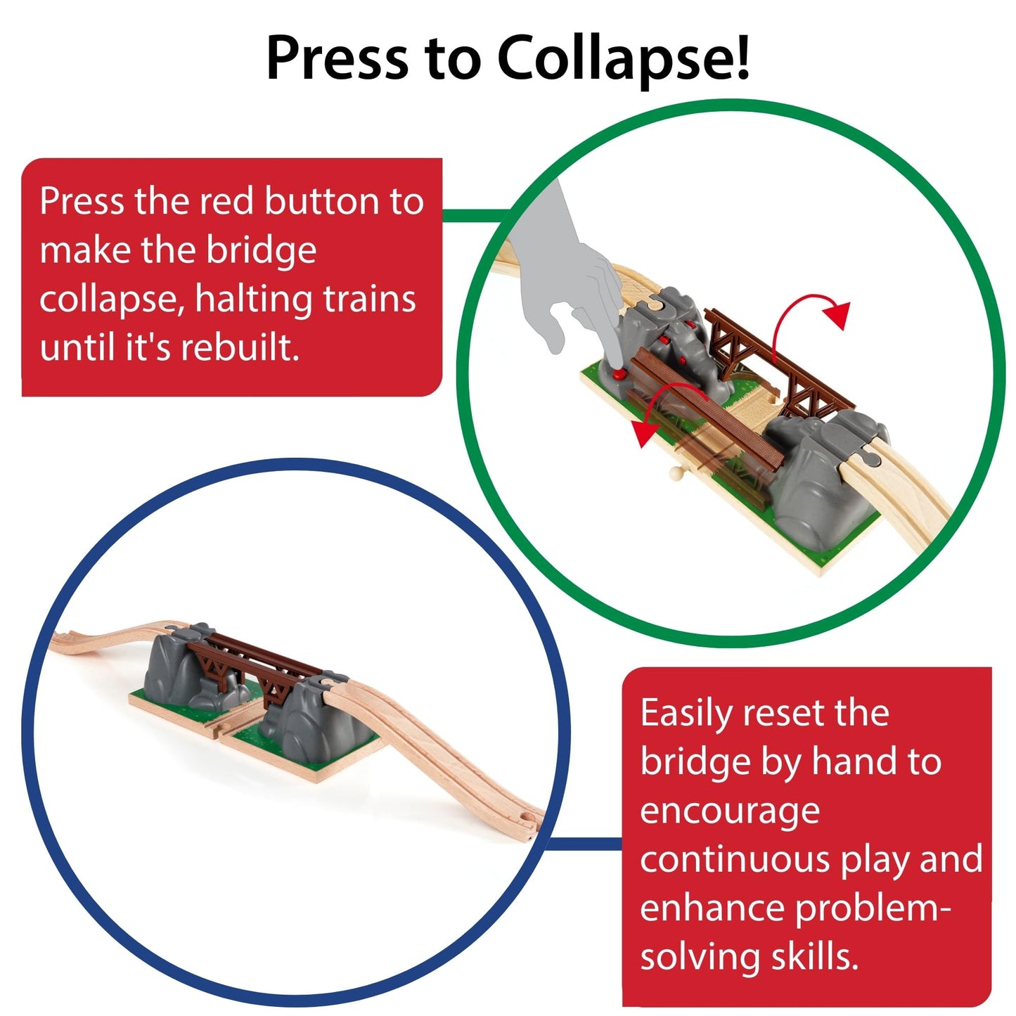 BRIO World Collapsing Bridge - 3-Piece FSC-Certified Wooden Train Accessory