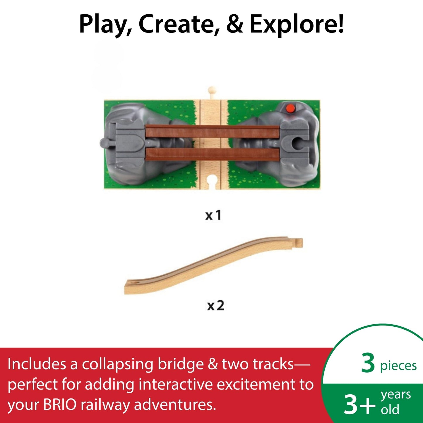 BRIO World Collapsing Bridge - 3-Piece FSC-Certified Wooden Train Accessory
